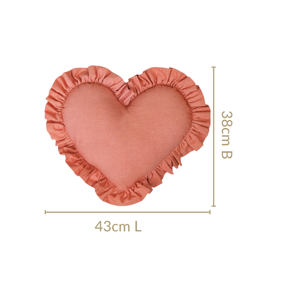 Frilly Heart Cotton Cushion Dusty Pink 43x38cm