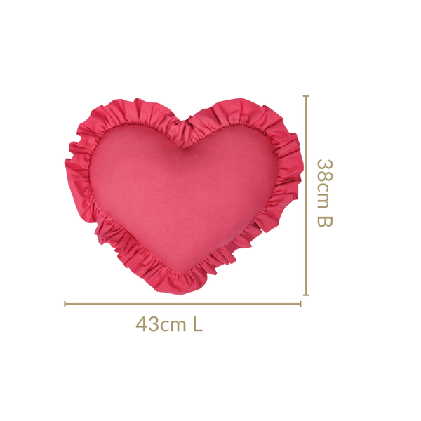 Frilly Heart Cotton Cushion Dark Pink 43x38cm