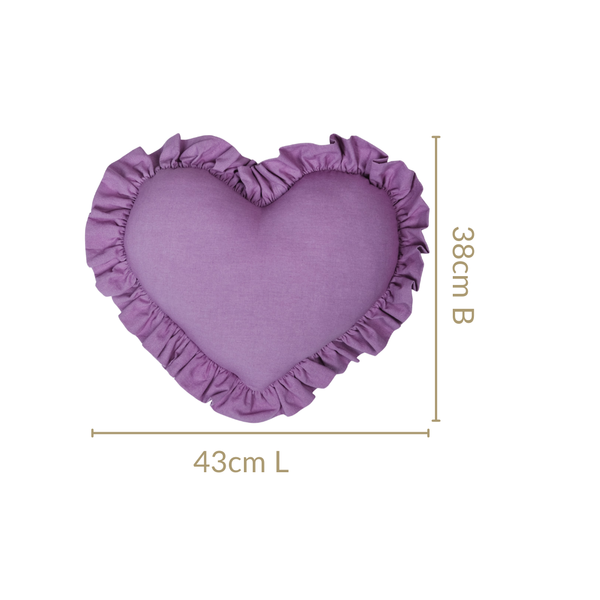 Frilly Heart Cotton Cushion Purple 43x38cm