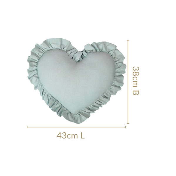 Frilly Heart Cotton Cushion Mint Green 43x38cm