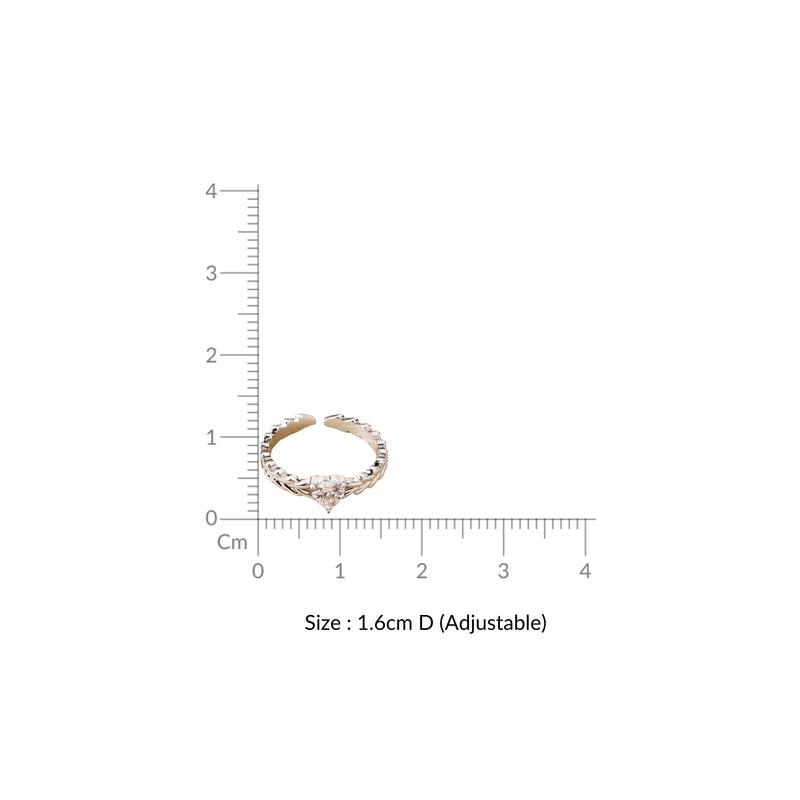 Heart Solitaire Leafline Silver Ring