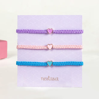 Colourful Hearts Thread Bracelet Set Of 3