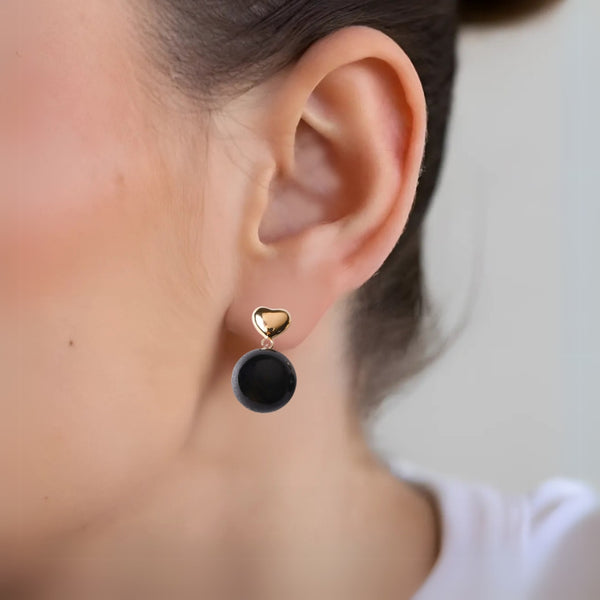 Heart Of Gold Drop Earrings Black