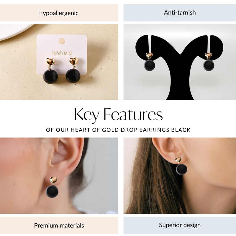 Heart Of Gold Drop Earrings Black