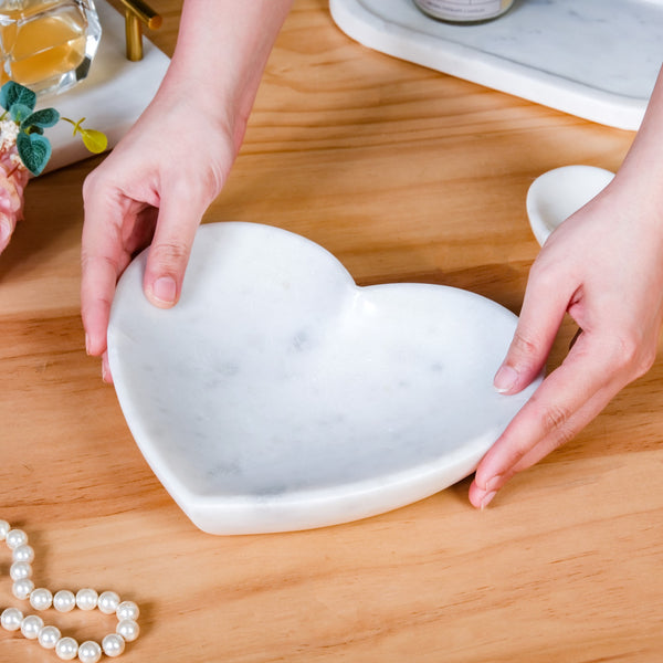 Big Heart Polished Marble Stone Platter 8 Inch