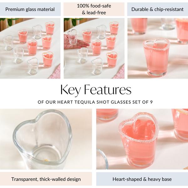 Heart Tequila Shot Glasses Set Of 9 50ml