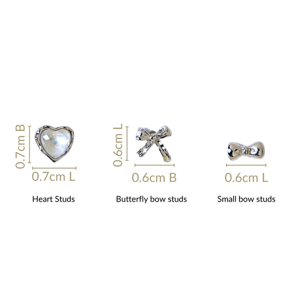 Hearts And Bows Silver Studs Set Of 3