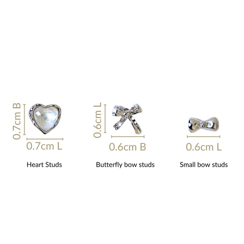 Hearts And Bows Silver Studs Set Of 3