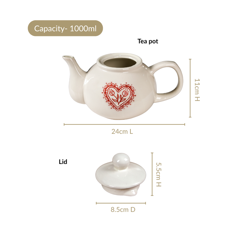Hearty Ceramic Tea Pot White 1000ml
