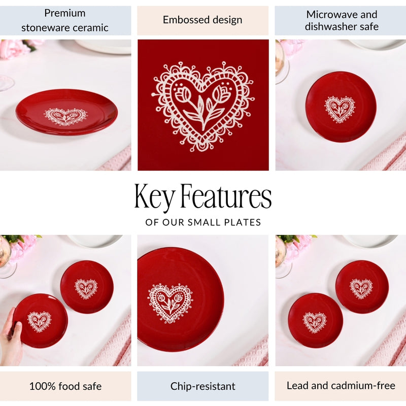 Hearty Floral Ceramic Plate Red Set Of 2