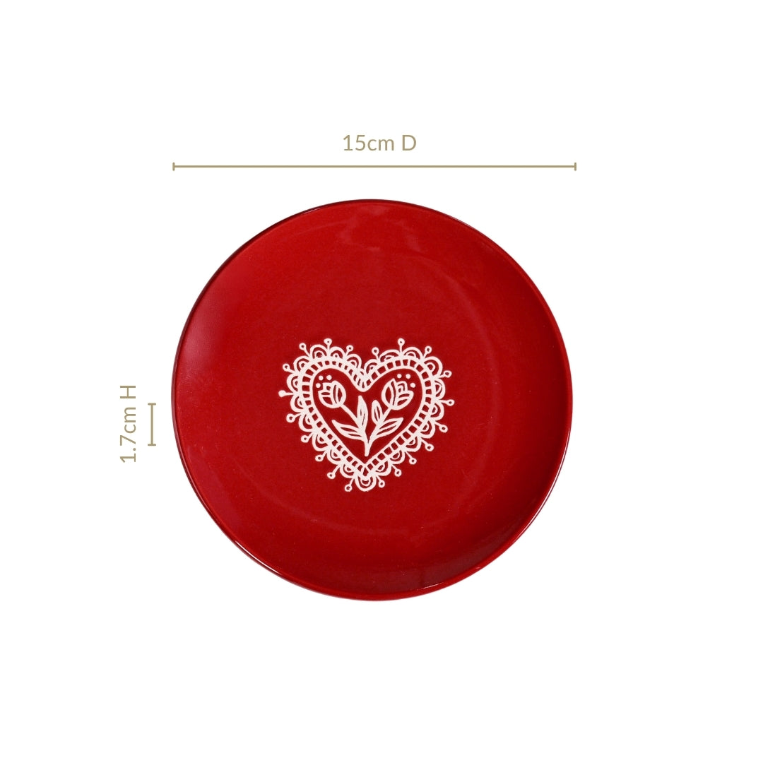 Hearty Floral Ceramic Plate Red Set Of 2 15cm Online - Premium