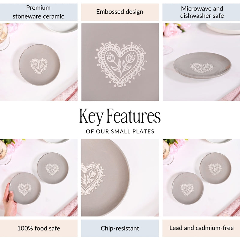 Hearty Floral Ceramic Plate Taupe Grey Set Of 2