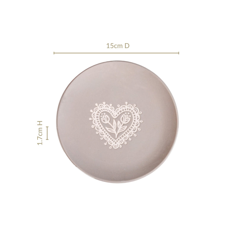 Hearty Floral Ceramic Plate Taupe Grey Set Of 2