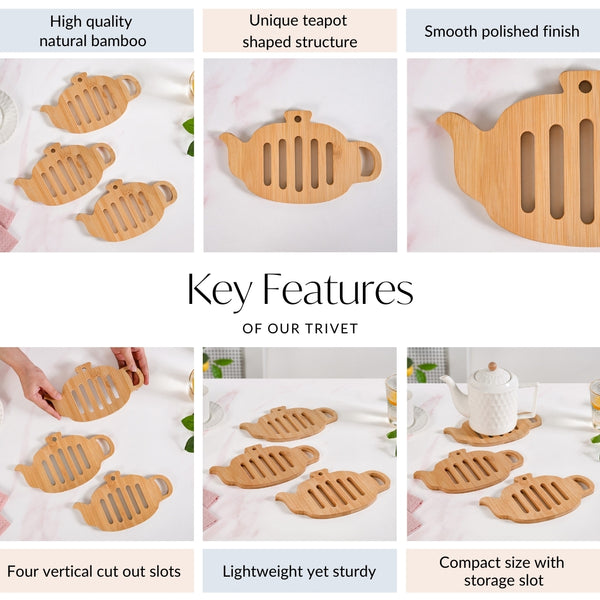 Teapot Trivet With Heat Resistant Bamboo