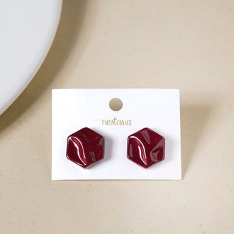 Hexa Maroon Studs