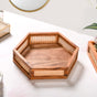 Hexagon Acacia Wood Rattan Cane Tray