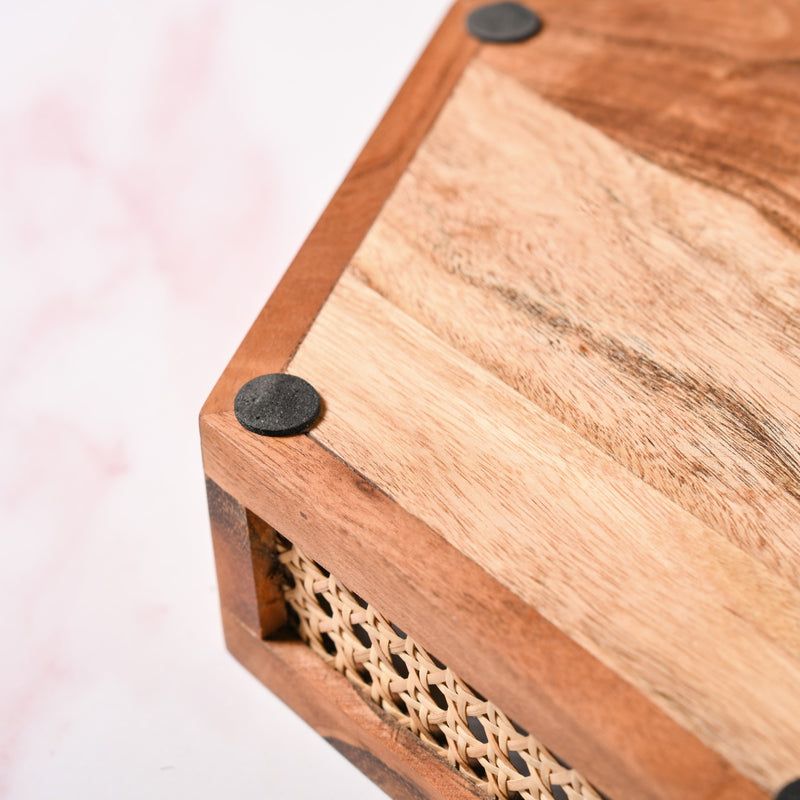 Hexagon Acacia Wood Rattan Cane Tray