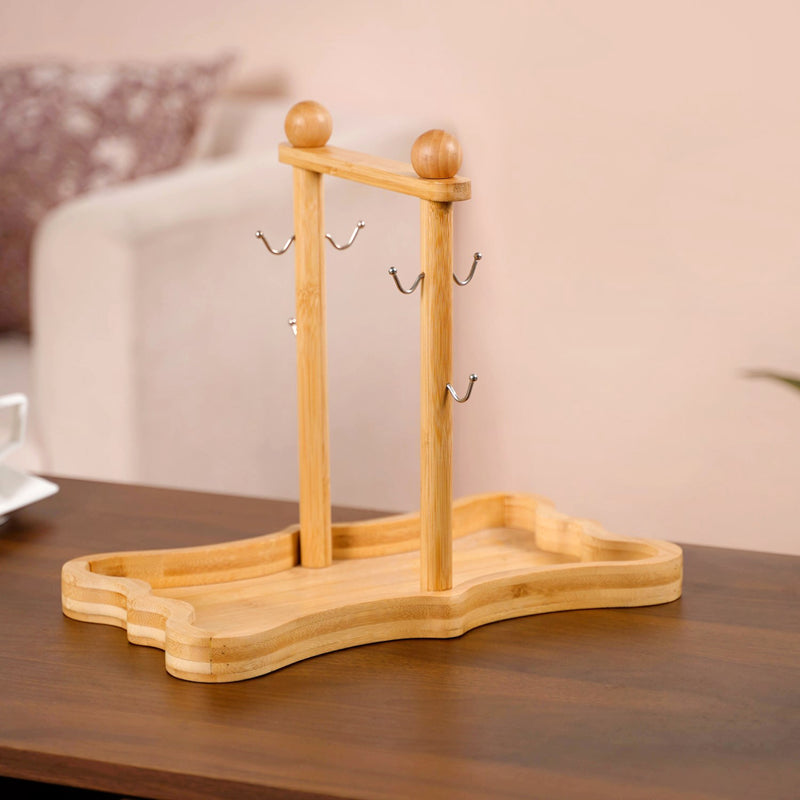 Hexagonal Minimalist White Tea Set With Wooden Stand