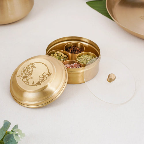Hibiscus Haze Brass Mukhwas Box With Lid