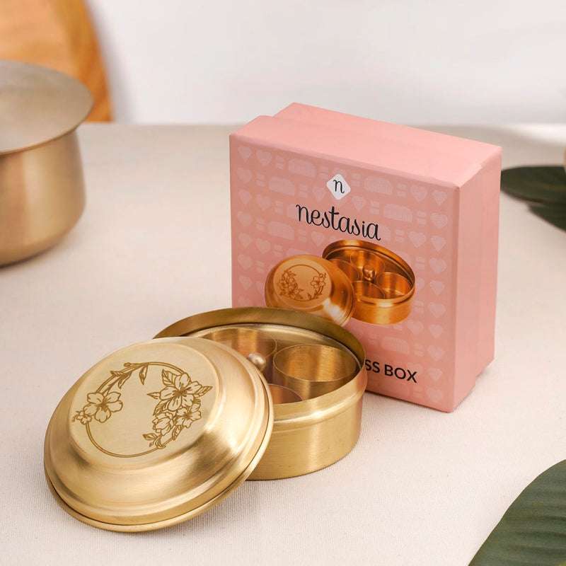 Hibiscus Haze Brass Mukhwas Box With Lid