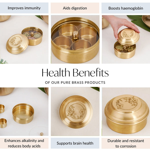 Brass Hibiscus Mukhwas Box with Lid – Traditional Spice Storage Container