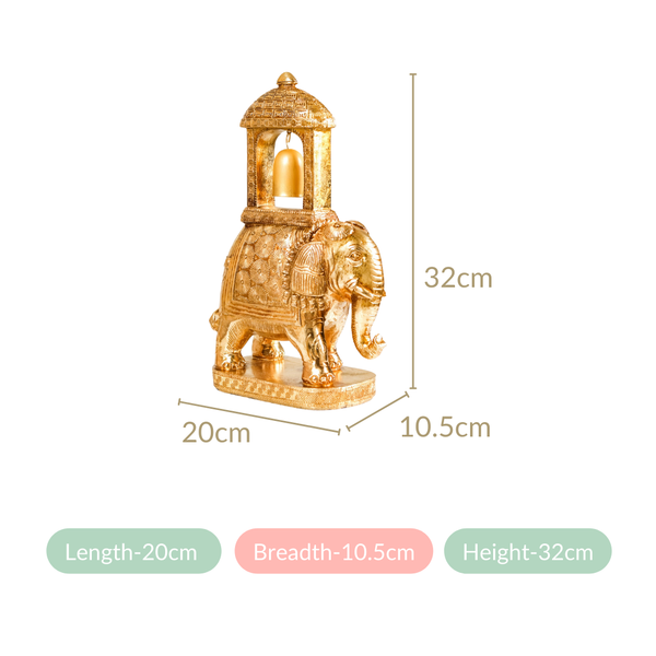 Elephant Ambabari With Bell Showpiece Gold