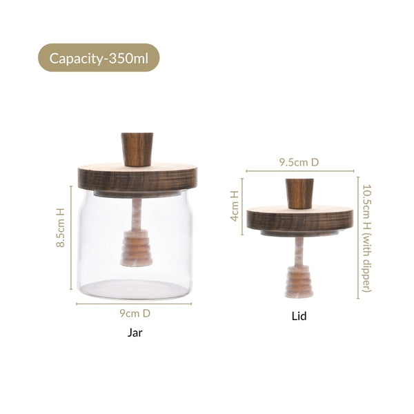 Wooden Leakproof Lid Honey Jar With Honey Dipper 350ml