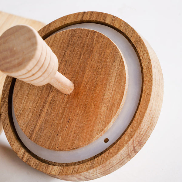 Wooden Leakproof Lid Honey Jar With Honey Dipper 350ml