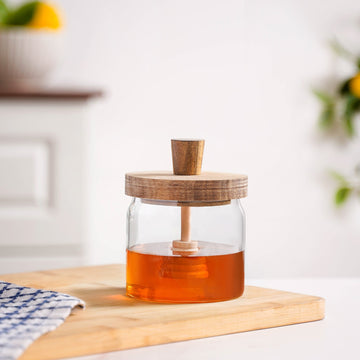 Honeycomb Glass Jar With Wooden Dipper 350ml