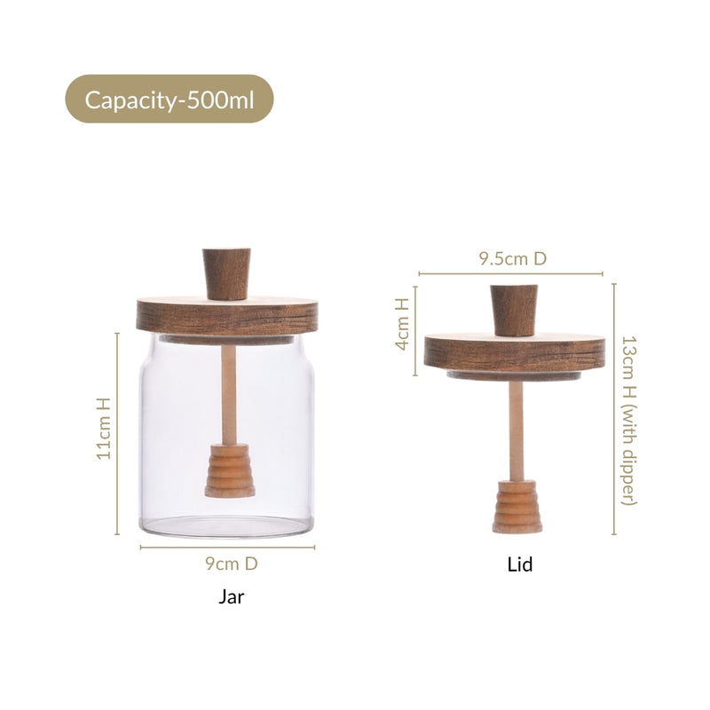 Honeycomb Glass Jar With Wooden Dipper 500ml