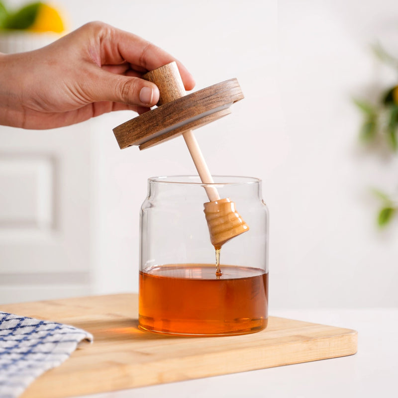 Honeycomb Glass Jar With Wooden Dipper 500ml
