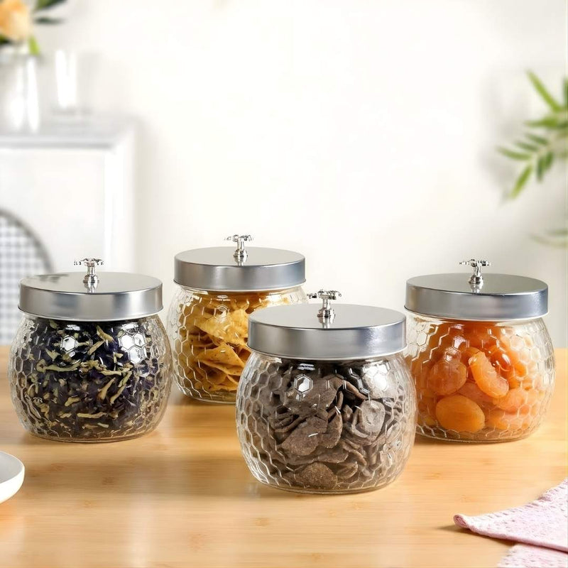 Honeycomb Bee Knob Jar With Lid Set Of 4 900ml