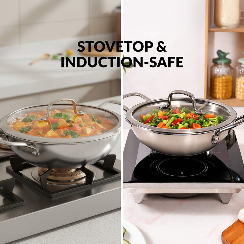 Honeycomb Non Stick Induction Friendly Triply Kadai With Lid 3500ml