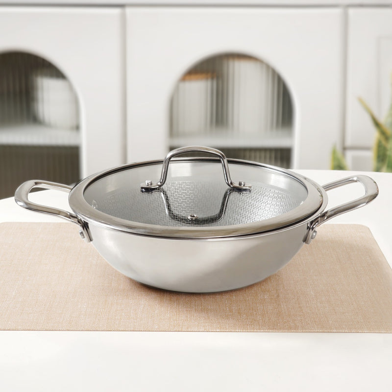 Honeycomb Non Stick Induction Friendly Triply Kadai With Lid 3500ml