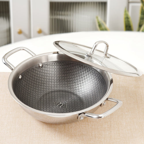 Honeycomb Non Stick Induction Friendly Triply Kadai With Lid 3500ml