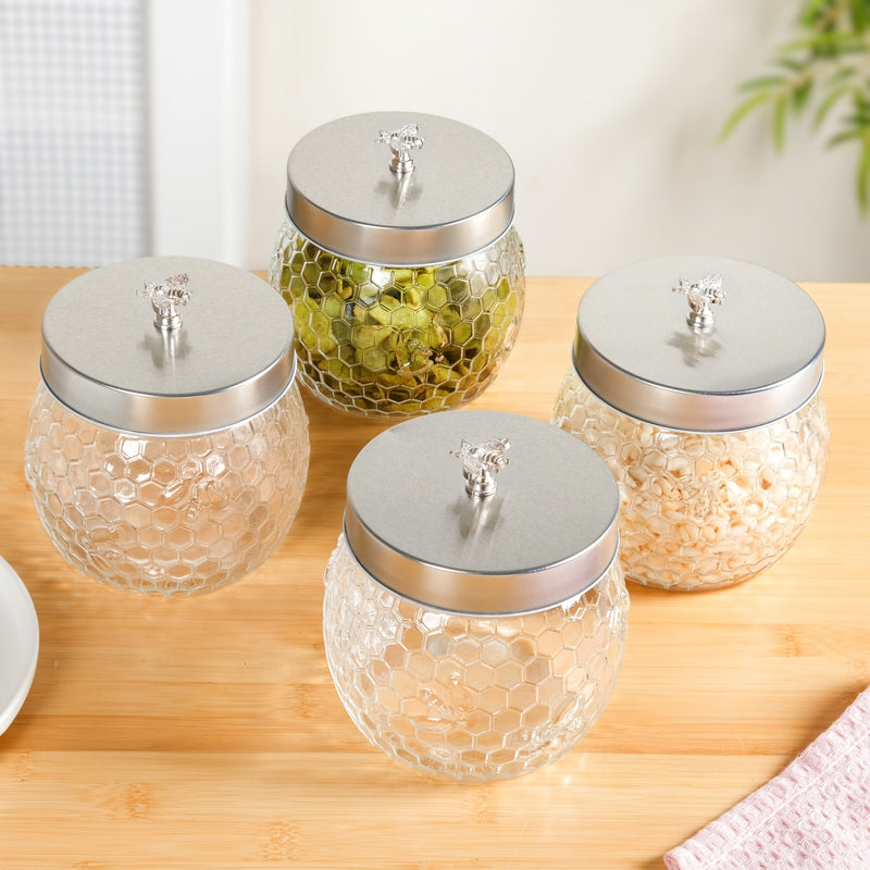 Honeycomb Bee Knob Jar With Lid Set Of 4 900ml