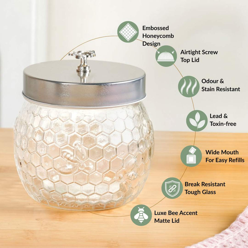 Honeycomb Bee Knob Jar With Lid Set Of 4 900ml