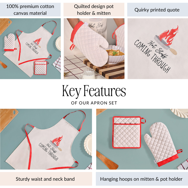 Hot Stuff Apron Mitten And Pot Holder Set Of 3