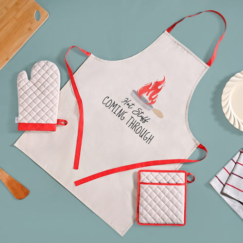 Hot Stuff Apron Mitten And Pot Holder Set Of 3