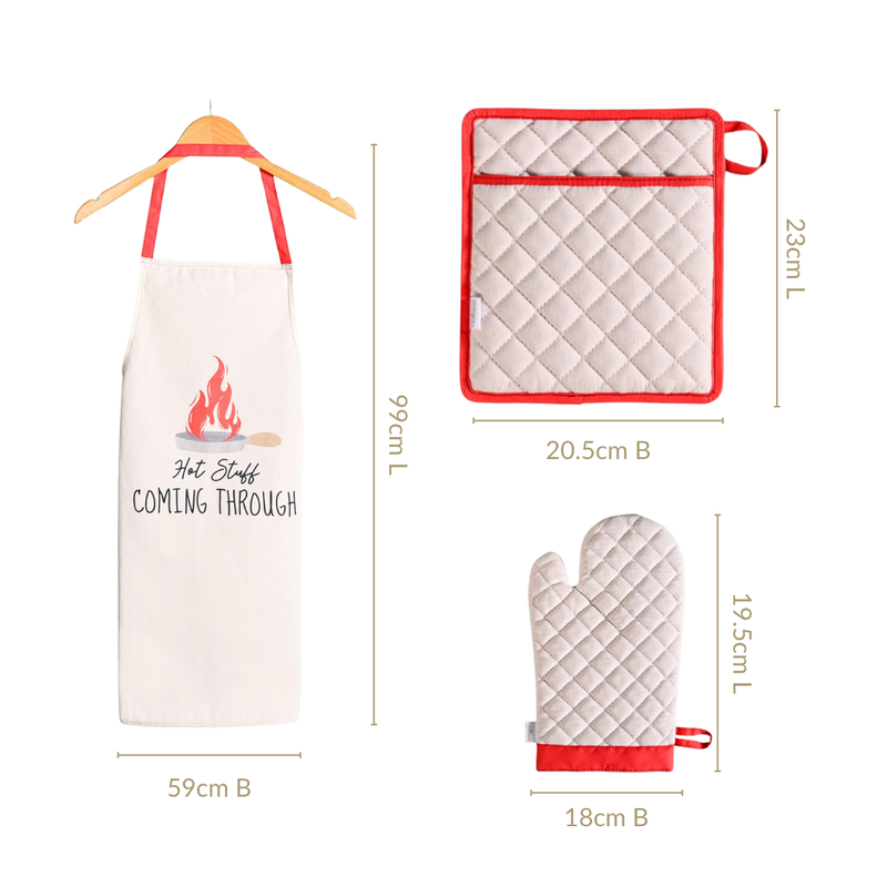 Hot Stuff Apron Mitten And Pot Holder Set Of 3