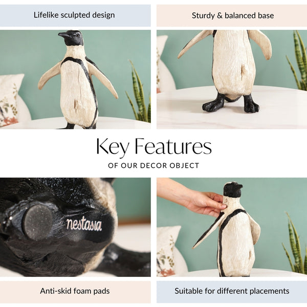 Humboldt Penguin Carved Wooden Finish Resin Decor Medium