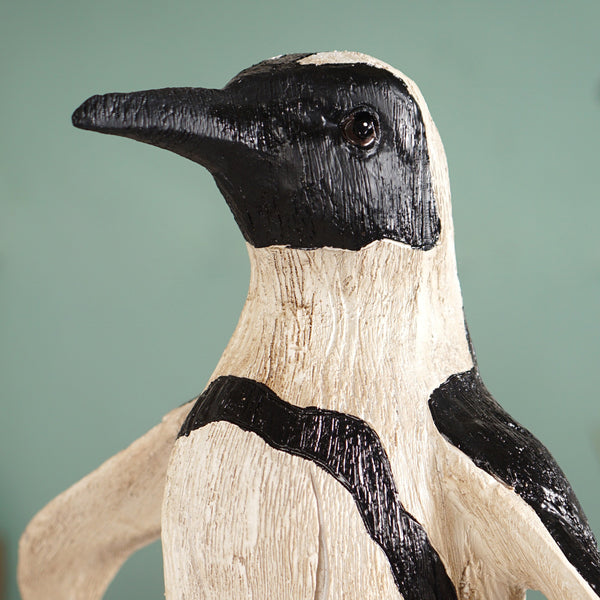 Humboldt Penguin Carved Wooden Finish Resin Decor Medium