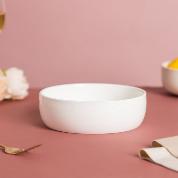 Serena Pearly White Round Serving Bowl 800 ml - Bowl, ceramic bowl, serving bowls, noodle bowl, salad bowls, bowl for snacks, large serving bowl | Bowls for dining table & home decor