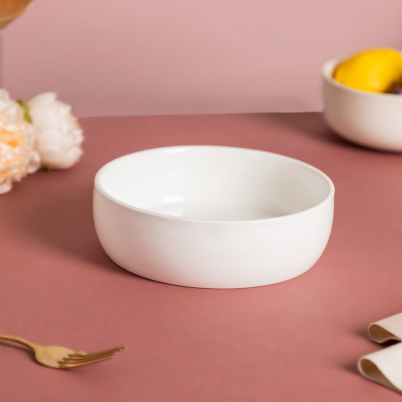 Serena Pearly White Round Serving Bowl 800 ml - Bowl, ceramic bowl, serving bowls, noodle bowl, salad bowls, bowl for snacks, large serving bowl | Bowls for dining table & home decor