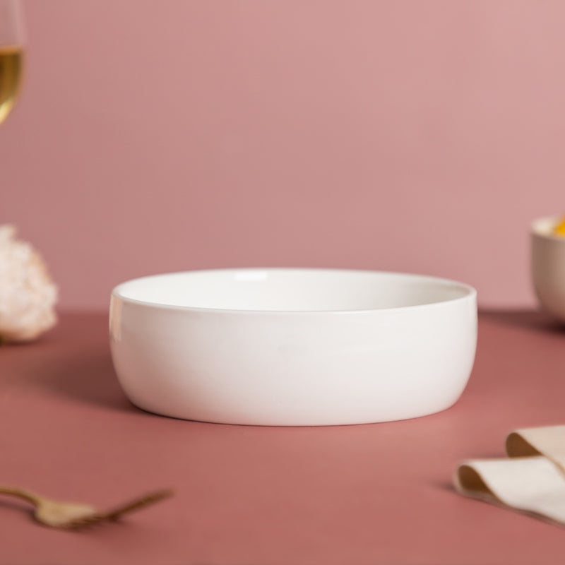 Serena Pearly White Round Serving Bowl 800 ml - Bowl, ceramic bowl, serving bowls, noodle bowl, salad bowls, bowl for snacks, large serving bowl | Bowls for dining table & home decor