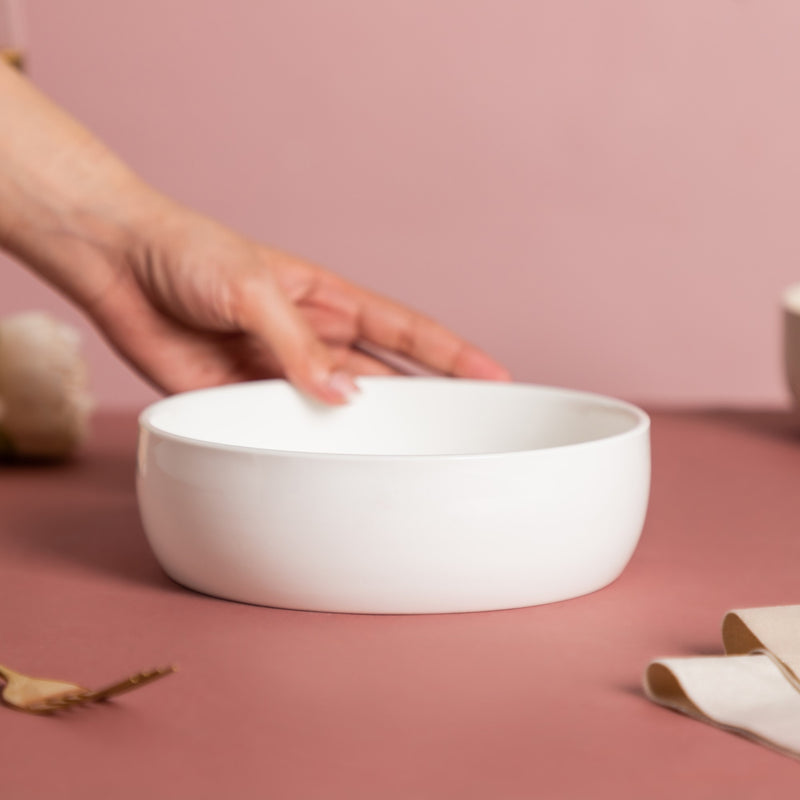 Serena Pearly White Round Serving Bowl 800 ml - Bowl, ceramic bowl, serving bowls, noodle bowl, salad bowls, bowl for snacks, large serving bowl | Bowls for dining table & home decor
