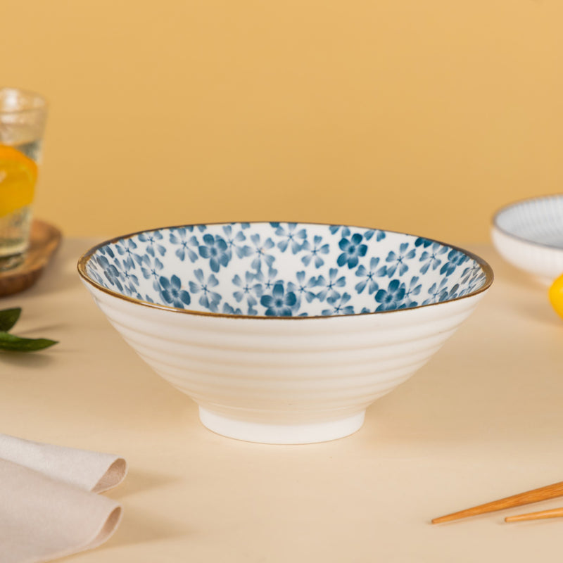 Blue Ditsy Flower Ceramic Ramen Bowl 800 ml - Soup bowl, ceramic bowl, ramen bowl, serving bowls, salad bowls, noodle bowl | Bowls for dining table & home decor