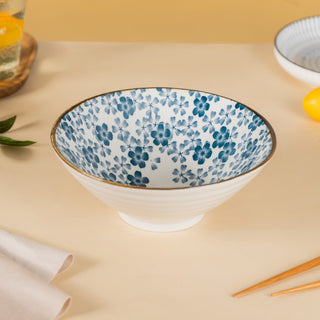 Blue Ditsy Flower Ceramic Ramen Bowl 800 ml