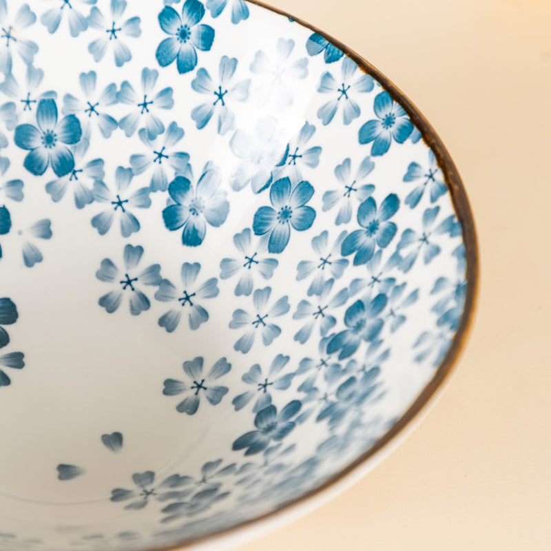 Blue Ditsy Flower Ceramic Ramen Bowl 800 ml - Soup bowl, ceramic bowl, ramen bowl, serving bowls, salad bowls, noodle bowl | Bowls for dining table & home decor