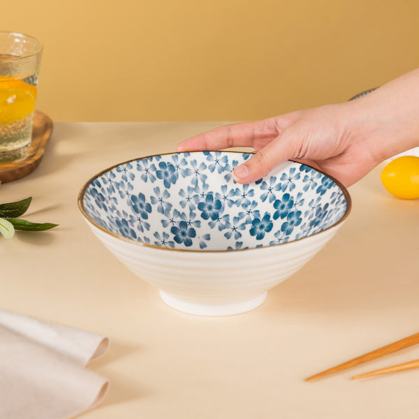 Blue Ditsy Flower Ceramic Ramen Bowl 800 ml - Soup bowl, ceramic bowl, ramen bowl, serving bowls, salad bowls, noodle bowl | Bowls for dining table & home decor